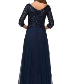 La Femme - Sequined Quarter Length Sleeve Gown 27998SC Formal Gowns 7 La Femme - Sequined Quarter Length Sleeve Gown 27998SC Formal Gowns