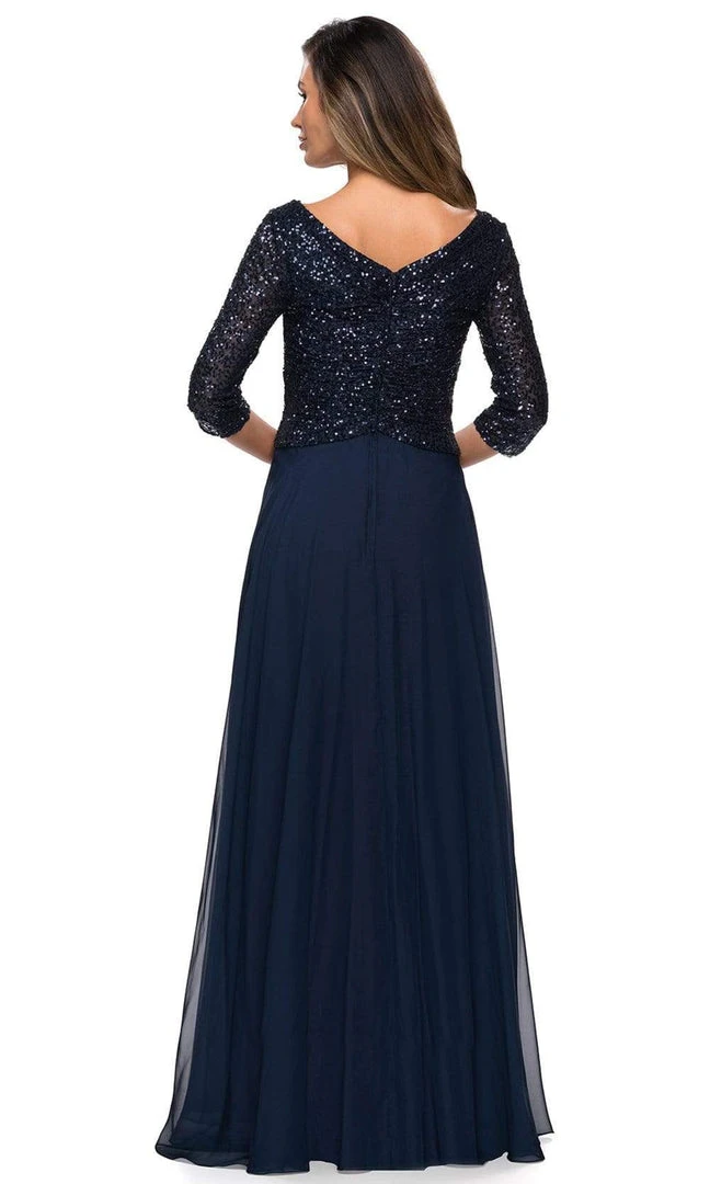 La Femme - Sequined Quarter Length Sleeve Gown 27998SC Formal Gowns 4 La Femme - Sequined Quarter Length Sleeve Gown 27998SC Formal Gowns