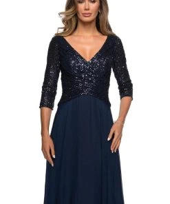 La Femme - Sequined Quarter Length Sleeve Gown 27998SC Formal Gowns 8 La Femme - Sequined Quarter Length Sleeve Gown 27998SC Formal Gowns