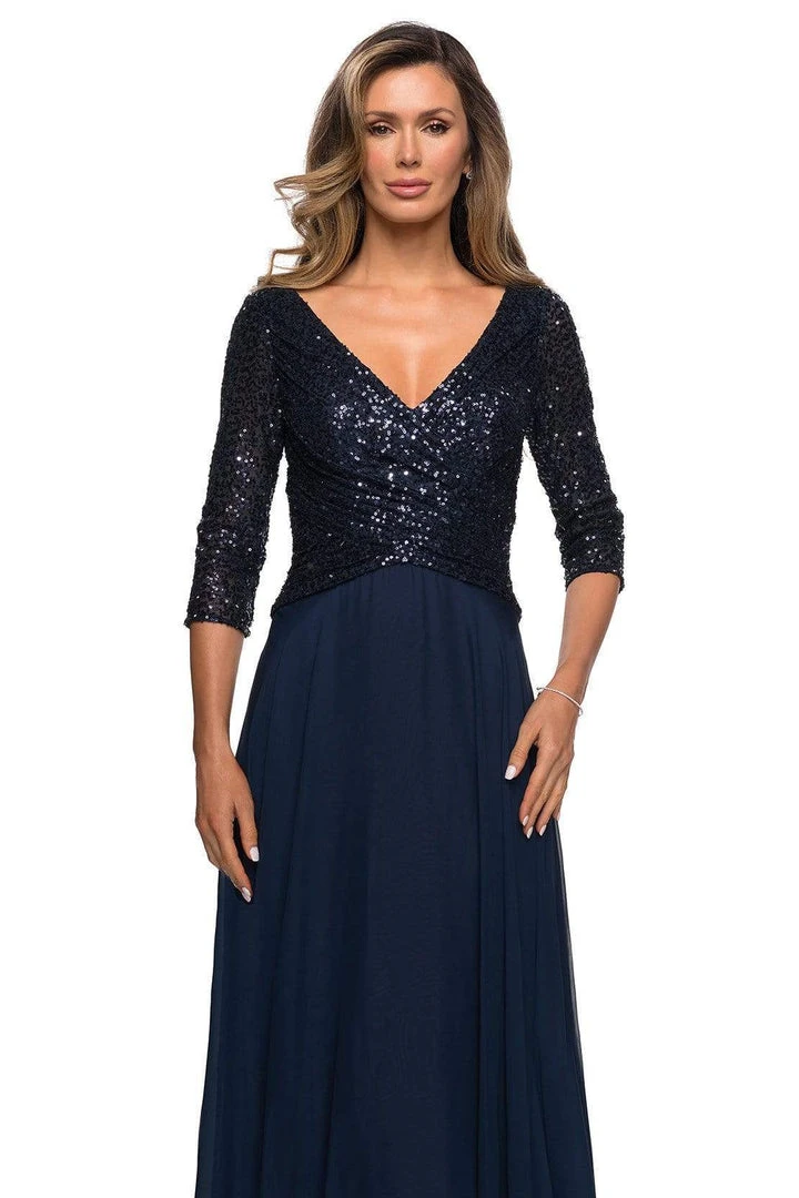 La Femme - Sequined Quarter Length Sleeve Gown 27998SC Formal Gowns 5 La Femme - Sequined Quarter Length Sleeve Gown 27998SC Formal Gowns