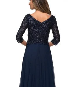 La Femme - Sequined Quarter Length Sleeve Gown 27998SC Formal Gowns 9 La Femme - Sequined Quarter Length Sleeve Gown 27998SC Formal Gowns