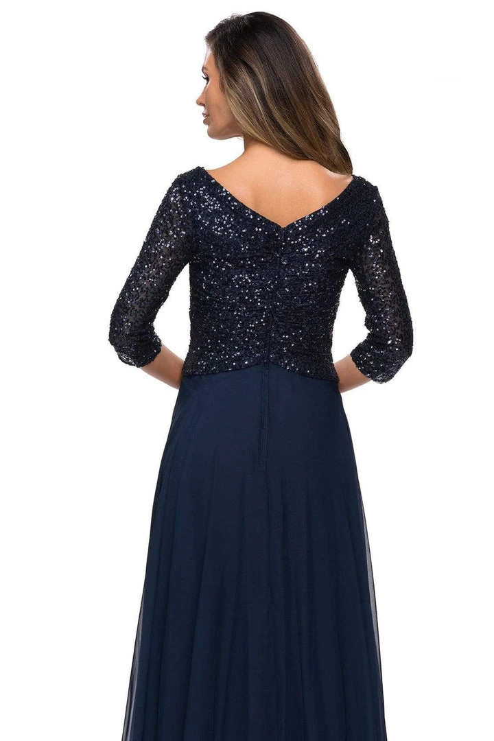 La Femme - Sequined Quarter Length Sleeve Gown 27998SC Formal Gowns 6 La Femme - Sequined Quarter Length Sleeve Gown 27998SC Formal Gowns