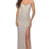 Formal Gowns La Femme - Sequined V-Neck Dress With Slit 28441SC - 1 Pc Champagne In Size 2 Available