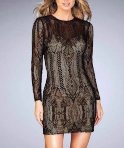 Cocktail Dresses La Femme - Sheer Long Sleeves Fitted Cocktail Dress 25289SC - 1 Pc Black In Size 2 Available 9 Cocktail Dresses La Femme - Sheer Long Sleeves Fitted Cocktail Dress 25289SC - 1 Pc Black In Size 2 Available