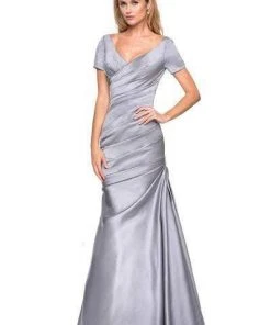 La Femme - Short Sleeve Pleat-Textured Trumpet Gown 26947SC Formal Gowns 9 La Femme - Short Sleeve Pleat-Textured Trumpet Gown 26947SC Formal Gowns