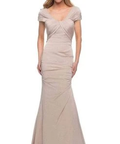 Formal Gowns La Femme - Short Sleeve Weave Style Evening Dress 29805SC