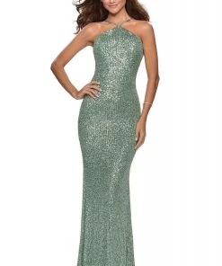 Formal Gowns La Femme - Sleeveless Pyramid Neck Evening Dress 28650SC
