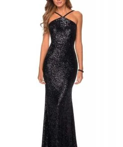 Formal Gowns La Femme - Sleeveless Pyramid Neck Evening Dress 28650SC 12 Formal Gowns La Femme - Sleeveless Pyramid Neck Evening Dress 28650SC