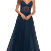 Formal Gowns La Femme - Spaghetti Strap A-Line Prom Gown 30334SC - 1 Pc Navy In Size 6 Available 1 Formal Gowns La Femme - Spaghetti Strap A-Line Prom Gown 30334SC - 1 Pc Navy In Size 6 Available