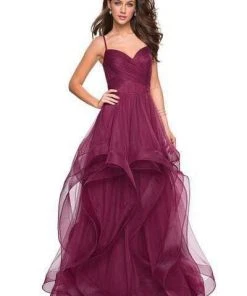 La Femme - Spaghetti Strap Bodice Tulle Dress 27223SC - 1 Pc Dark Berry In Size 8 Available