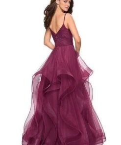 La Femme - Spaghetti Strap Bodice Tulle Dress 27223SC - 1 Pc Dark Berry In Size 8 Available