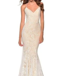 La Femme - Spaghetti Strap Lace Mermaid Dress 28504SC - 1 Pc Dark Berry In Size 8 Available Formal Gowns