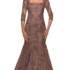 Formal Gowns La Femme - Square Neck Lace Embroidered Mermaid Gown 28033SC