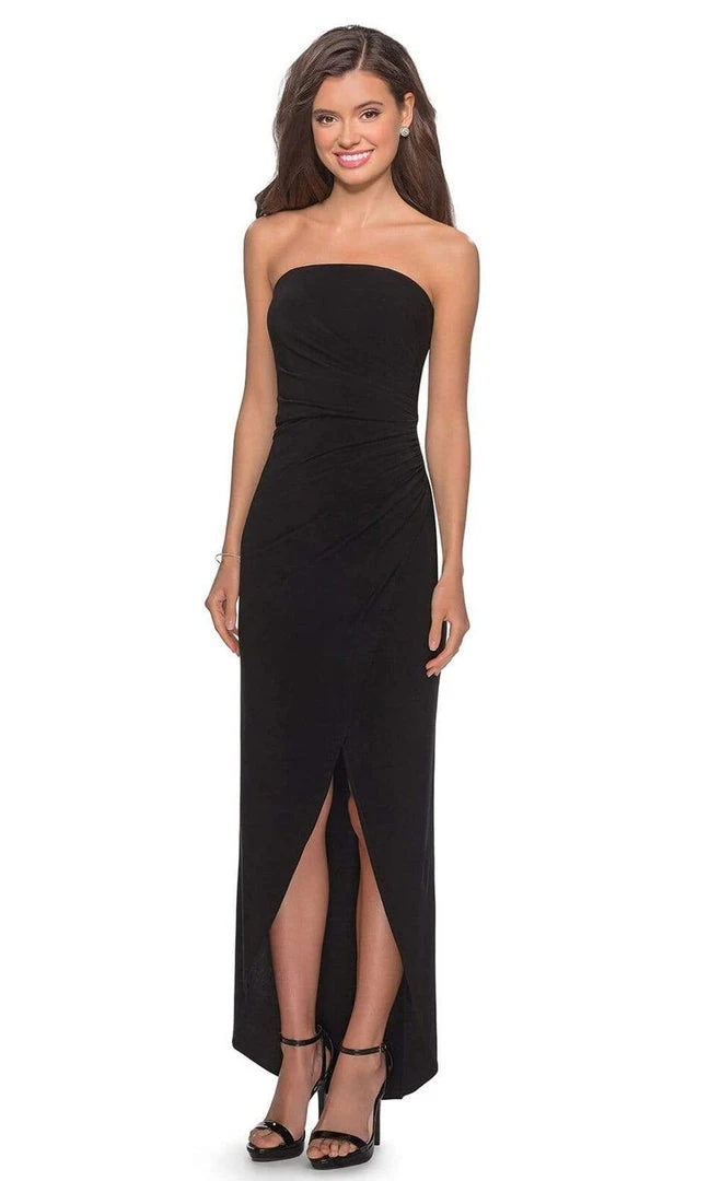 La Femme - Straight Across Faux Wrap Sheath Gown 28204SC - 1 Pc Black In Size 14 Available Formal Gowns 3 La Femme - Straight Across Faux Wrap Sheath Gown 28204SC - 1 Pc Black In Size 14 Available Formal Gowns