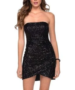 La Femme - Strapless Sequined Homecoming Dress 29410SC - 1 Pc Black In Size 8 Available