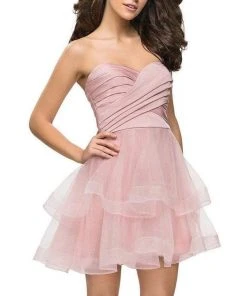 Cocktail Dresses La Femme - Strapless Tiered Cocktail Dress 26654SC - 1 Pc Blush In Size 6 Available
