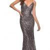 Formal Gowns La Femme - Strappy Back Sequin Prom Gown 30496SC - 1 Pc Gunmetal In Size 2 Available 1 Formal Gowns La Femme - Strappy Back Sequin Prom Gown 30496SC - 1 Pc Gunmetal In Size 2 Available