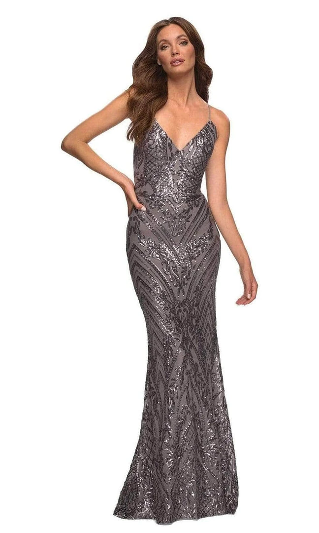 Formal Gowns La Femme - Strappy Back Sequin Prom Gown 30496SC - 1 Pc Gunmetal In Size 2 Available 3 Formal Gowns La Femme - Strappy Back Sequin Prom Gown 30496SC - 1 Pc Gunmetal In Size 2 Available