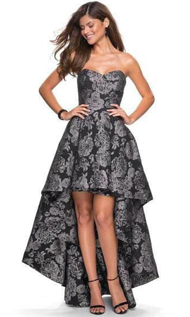 Formal Gowns La Femme - Sweetheart Jacquard High Low Dress 27468SC - 1 Pc Black/Silver In Size 2 Available 5 Formal Gowns La Femme - Sweetheart Jacquard High Low Dress 27468SC - 1 Pc Black/Silver In Size 2 Available