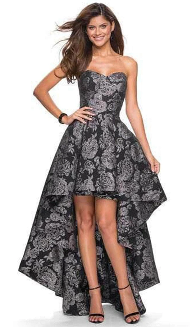 Formal Gowns La Femme - Sweetheart Jacquard High Low Dress 27468SC - 1 Pc Black/Silver In Size 2 Available 3 Formal Gowns La Femme - Sweetheart Jacquard High Low Dress 27468SC - 1 Pc Black/Silver In Size 2 Available