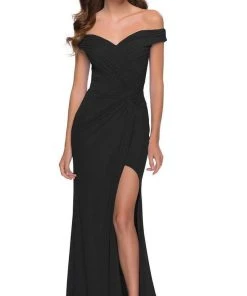 La Femme - V-Neck Fitted Sheath Gown With Slit 29756SC - 1 Pc Royal Blue In Size 6 Available Formal Gowns