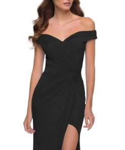 La Femme - V-Neck Fitted Sheath Gown With Slit 29756SC - 1 Pc Royal Blue In Size 6 Available Formal Gowns