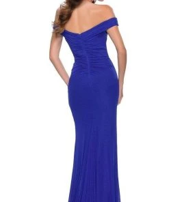 La Femme - V-Neck Fitted Sheath Gown With Slit 29756SC - 1 Pc Royal Blue In Size 6 Available Formal Gowns