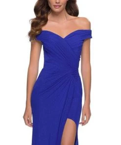 La Femme - V-Neck Fitted Sheath Gown With Slit 29756SC - 1 Pc Royal Blue In Size 6 Available Formal Gowns