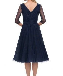 La Femme - V-Neck Knee-Length Cocktail Dress 29229 - 1 Pc Navy In Size 4 And 1 Pc Black In Size 12 Available Cocktail Dresses 5 La Femme - V-Neck Knee-Length Cocktail Dress 29229 - 1 Pc Navy In Size 4 And 1 Pc Black In Size 12 Available Cocktail Dresses