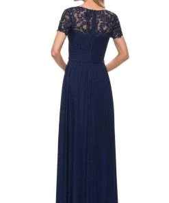 La Femme - V-Neck Ruched Evening Dress 29772SC - 1 Pc Silver In Size 12 Available 7 La Femme - V-Neck Ruched Evening Dress 29772SC - 1 Pc Silver In Size 12 Available