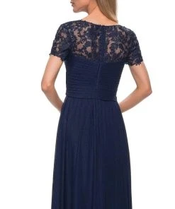 La Femme - V-Neck Ruched Evening Dress 29772SC - 1 Pc Silver In Size 12 Available 8 La Femme - V-Neck Ruched Evening Dress 29772SC - 1 Pc Silver In Size 12 Available