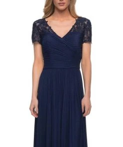 La Femme - V-Neck Ruched Evening Dress 29772SC - 1 Pc Silver In Size 12 Available 9 La Femme - V-Neck Ruched Evening Dress 29772SC - 1 Pc Silver In Size 12 Available