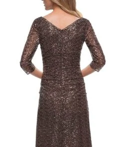 La Femme - V-Neck Sequin Formal Dress 29195SC - 1 Pc Bronze In Size 8 Available Formal Gowns