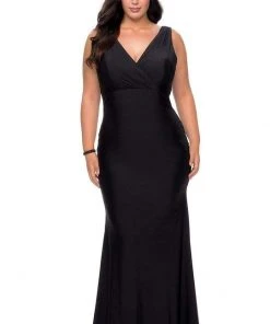 La Femme - V-Neck Wide Strap Sheath Dress 29016SC - 1 Pc Black In Size 24W Available Formal Gowns
