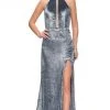 La Femme - Velvet High Halter Evening Dress 25861SC - 1 Pc Silver In Size 6 Available 2 La Femme - Velvet High Halter Evening Dress 25861SC - 1 Pc Silver In Size 6 Available