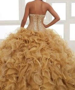 LA Glitter - 24025 Strapless Jeweled Ruffle Ornate Ballgown