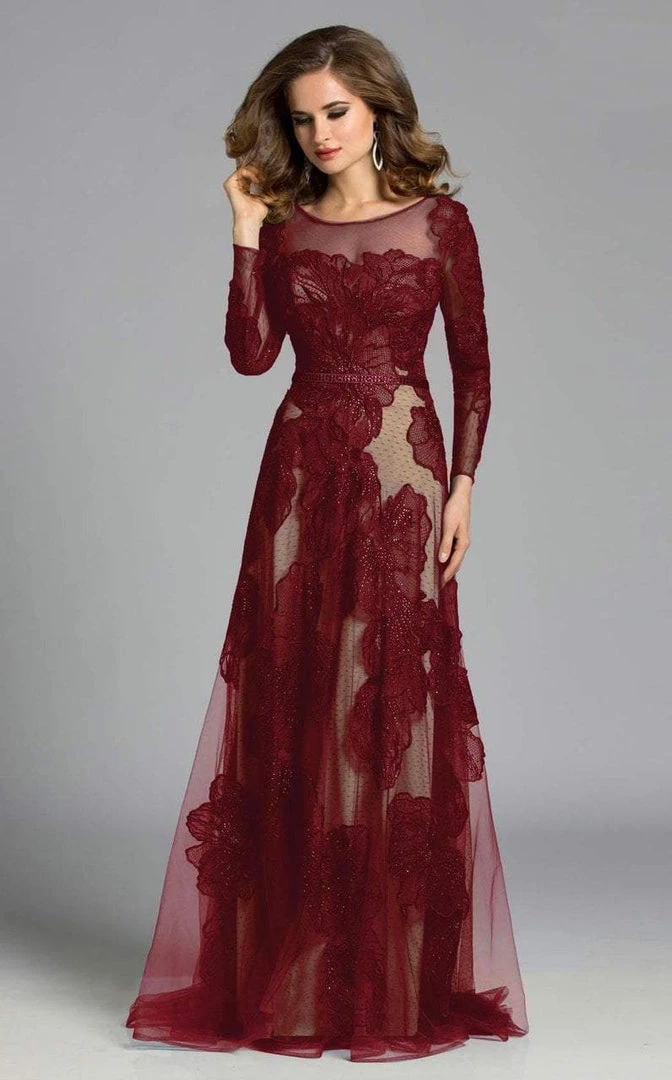 Lara Dresses - 32634 Detailed Sheer Floral Gown In Green 4 Lara Dresses - 32634 Detailed Sheer Floral Gown In Green