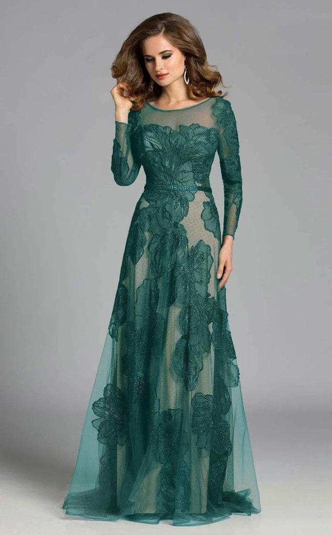 Lara Dresses - 32634 Detailed Sheer Floral Gown In Green 3 Lara Dresses - 32634 Detailed Sheer Floral Gown In Green