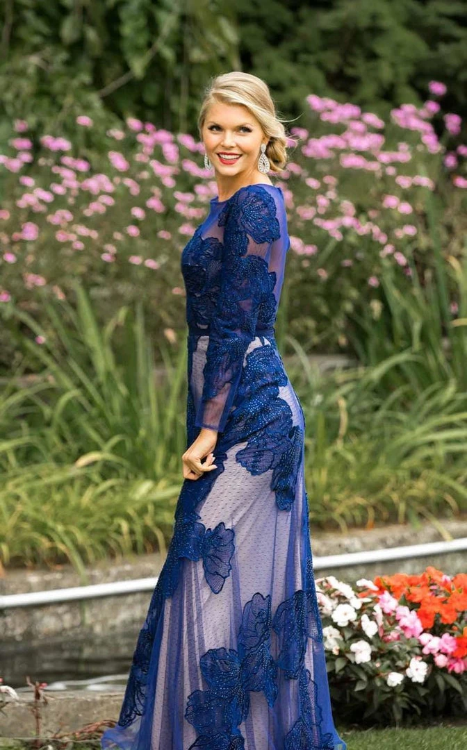 Lara Dresses - 32634 Detailed Sheer Floral Gown In Green 9 Lara Dresses - 32634 Detailed Sheer Floral Gown In Green