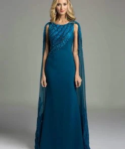 Lara Dresses - 32970 Majestic Sleeveless Gown With Sheer Cape