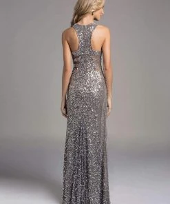 Lara Dresses - 33002 Halter Neck Sheer Panel Silver Evening Gown 5 Lara Dresses - 33002 Halter Neck Sheer Panel Silver Evening Gown