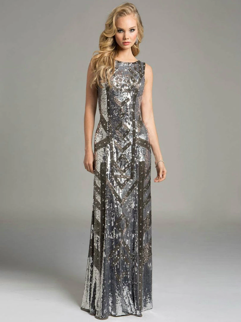 Formal Gowns Lara Dresses - 33025 Sparkling Bateau Neck Long Sheath Gown 3 Formal Gowns Lara Dresses - 33025 Sparkling Bateau Neck Long Sheath Gown