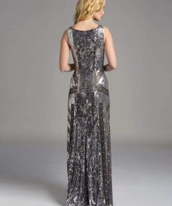 Formal Gowns Lara Dresses - 33025 Sparkling Bateau Neck Long Sheath Gown