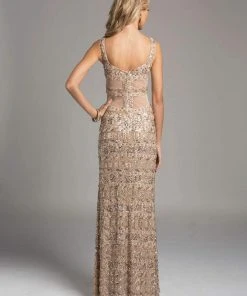 Lara Dresses - 33026 Bedazzled V-neck Sheer Overlay Long Sheath Gown 5 Lara Dresses - 33026 Bedazzled V-neck Sheer Overlay Long Sheath Gown