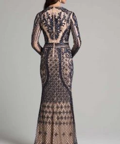 Lara Dresses - 33038 Long Sleeves Jewel Neck Sheath Long Dress Formal Gowns 5 Lara Dresses - 33038 Long Sleeves Jewel Neck Sheath Long Dress Formal Gowns