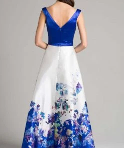 Lara Dresses - 33122 Floral Printed V Neck Long Dress