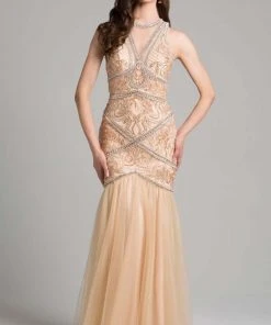 Lara Dresses - 33206 Sleeveless Beaded Jewel Trumpet Gown Formal Gowns