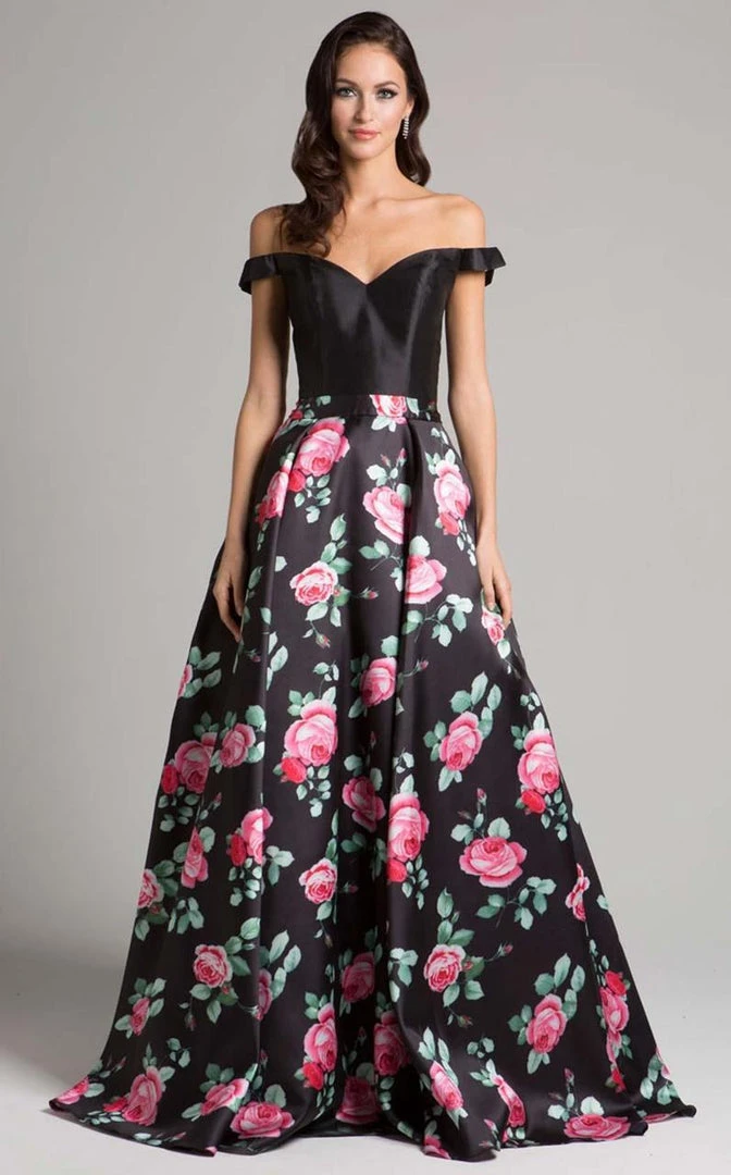Formal Gowns Lara Dresses - 33207 Floral Off Shoulder A-line Dress 3 Formal Gowns Lara Dresses - 33207 Floral Off Shoulder A-line Dress