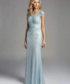 Lara Dresses - 33210 Cap Sleeve Bateau Neck Long Sheath Gown Formal Gowns