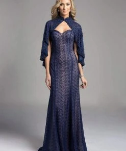 Lara Dresses - 33214 Beaded Strapless Sweetheart Long Gown With Cape Formal Gowns